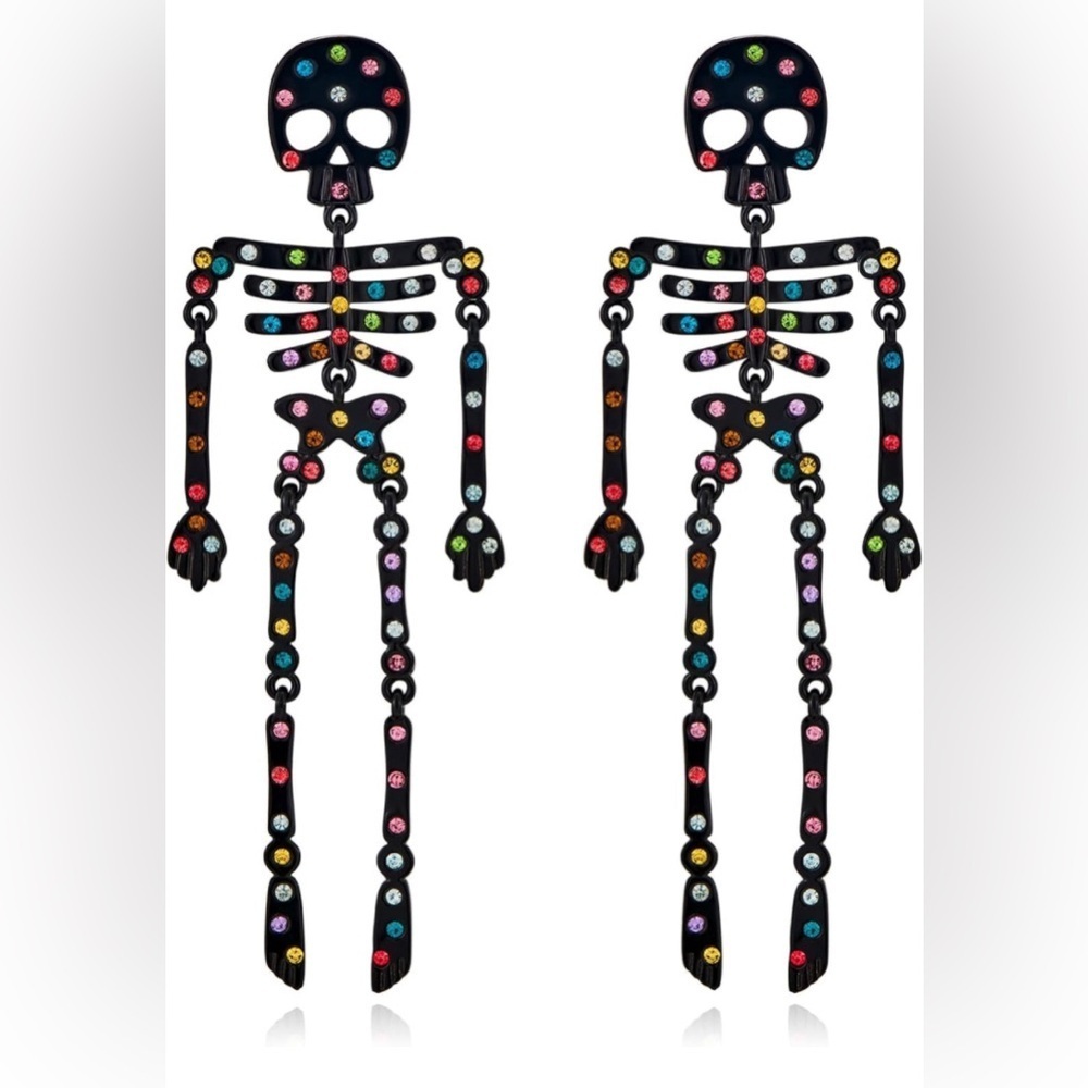 Skeleton Multicolor Rhinestone Earrings - Picture 1 of 6